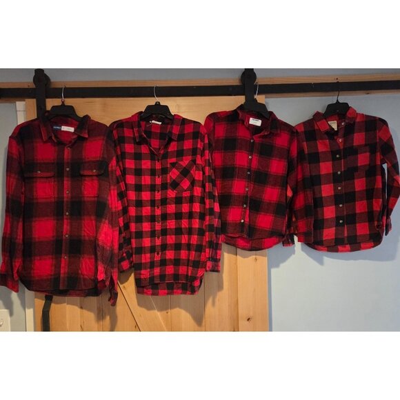 Lot of 4 Red Flannel Family Christmas Photo Shirt Men XXL Women XL Girls L & XL - Picture 1 of 16